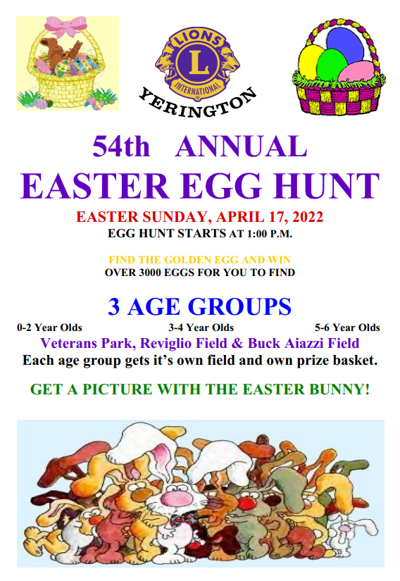 Lions Club EASTER EGG HUNT on Easter Day April 17th Easter Bunny