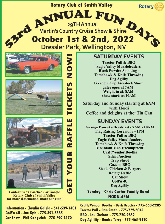 Smith Valley Fun Days at Dressler Park October 1st & 2nd The Pizen