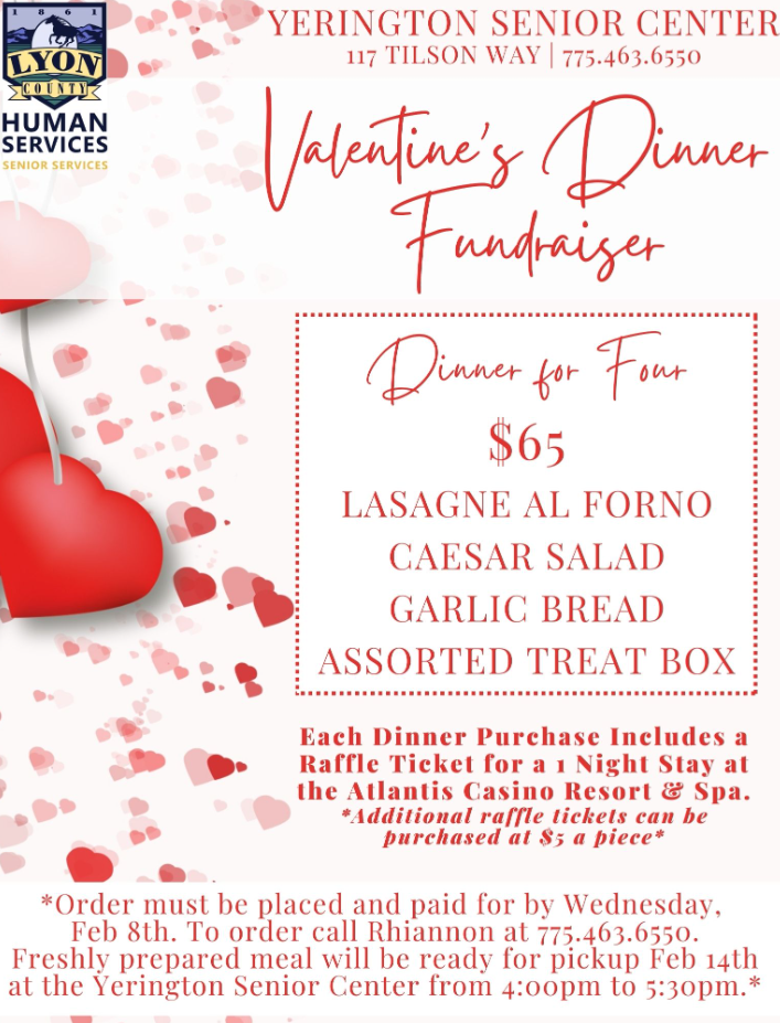 Yerington Senior Center Valentine s Day Fundraiser Pickup Your