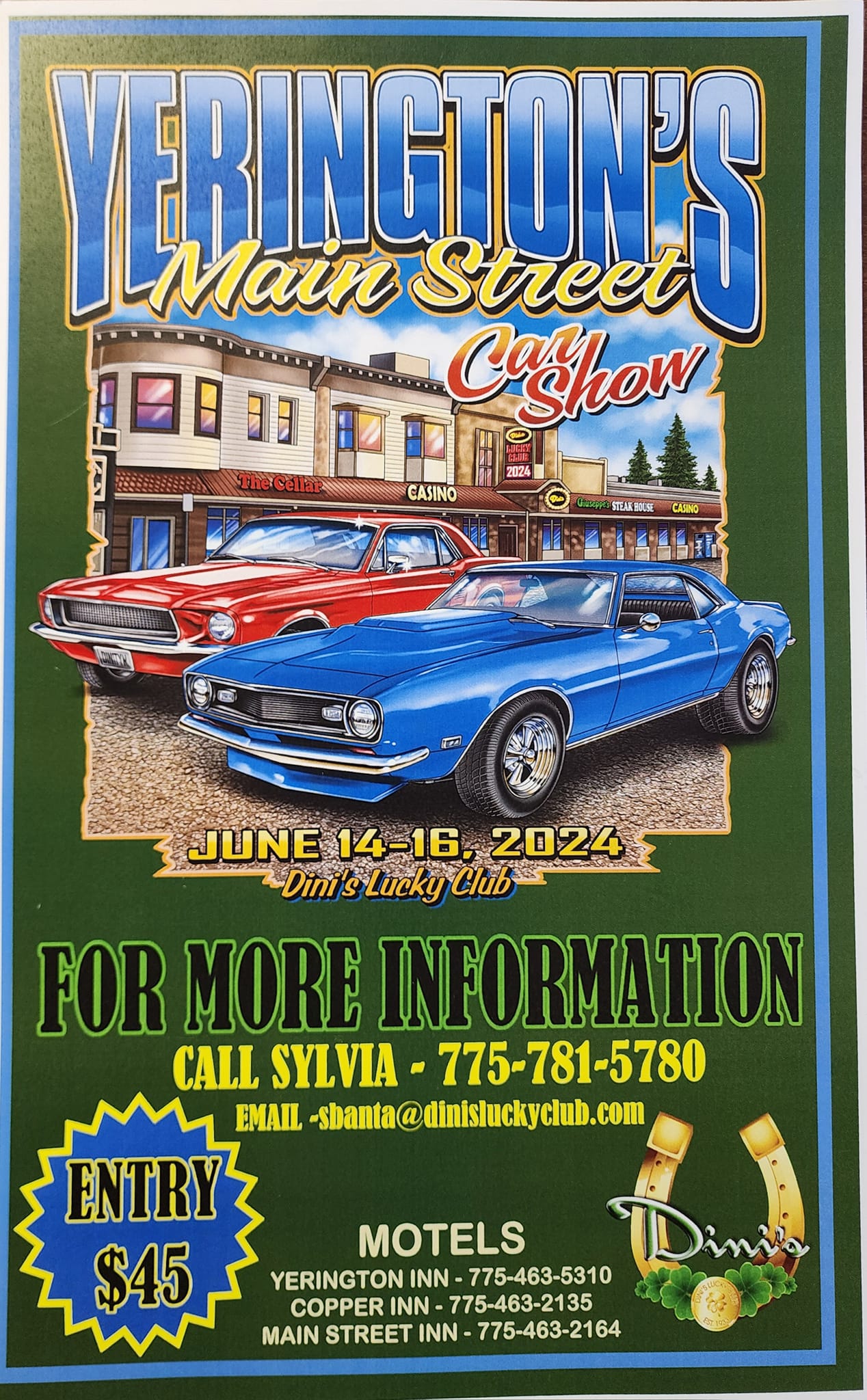 Yerington’s Main Street Car Show June 14 to 16, 2024 Hosted by Dini