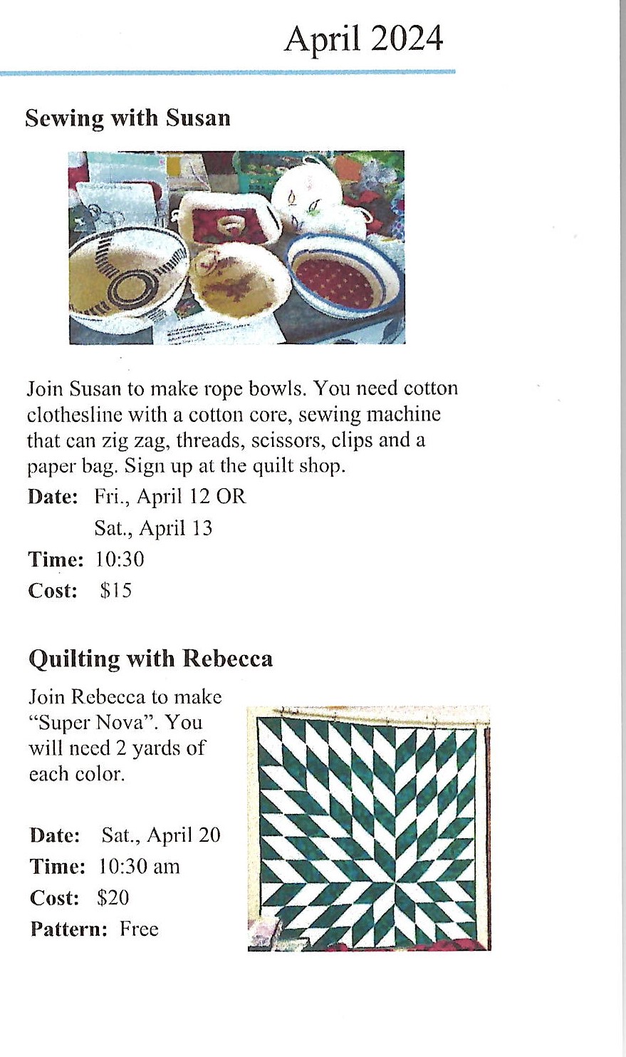 Sylvia’s Quilter’s Quarters Hosts Rope Bowls with Susan & Super Nova