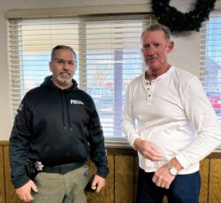 YPD Chief Shawn Clanton with Lyon County School Board Trustee Elmer Bull.